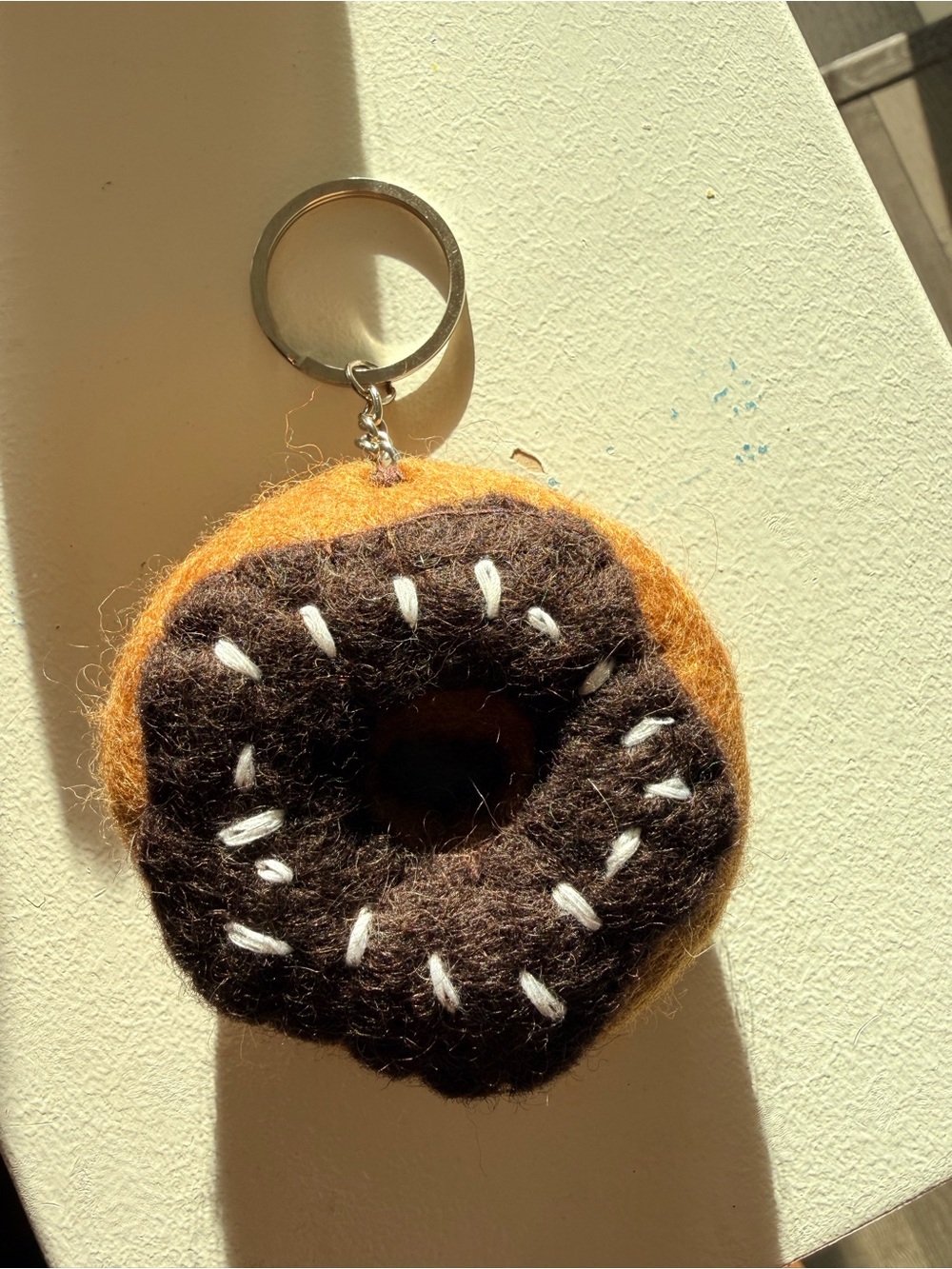 Handmade Donut Keychain - Brown & Orange